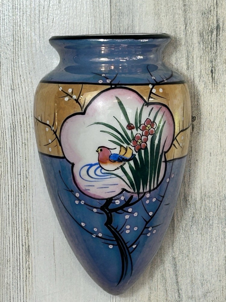 Vintage JAPAN Bird Wall Pocket Lusterware Vase