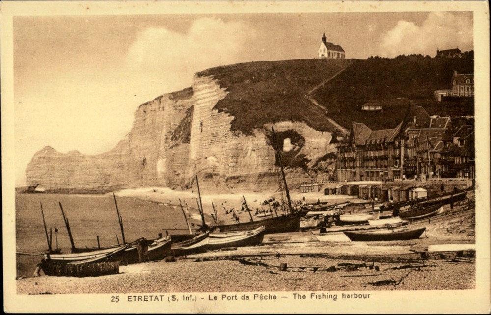 Fishing Harbour Etretat Seine Maritime France vintage postcard s639