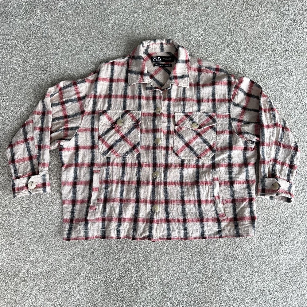 ZARA Shirt Womens L Plaid Overshirt Italian Fabric Cotton Blend Multicolored