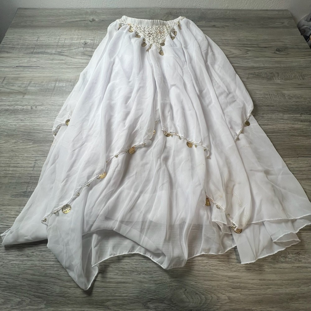 Unbranded Belly Dance Skirt Womens One Size White Gold Coin Chiffon Boho