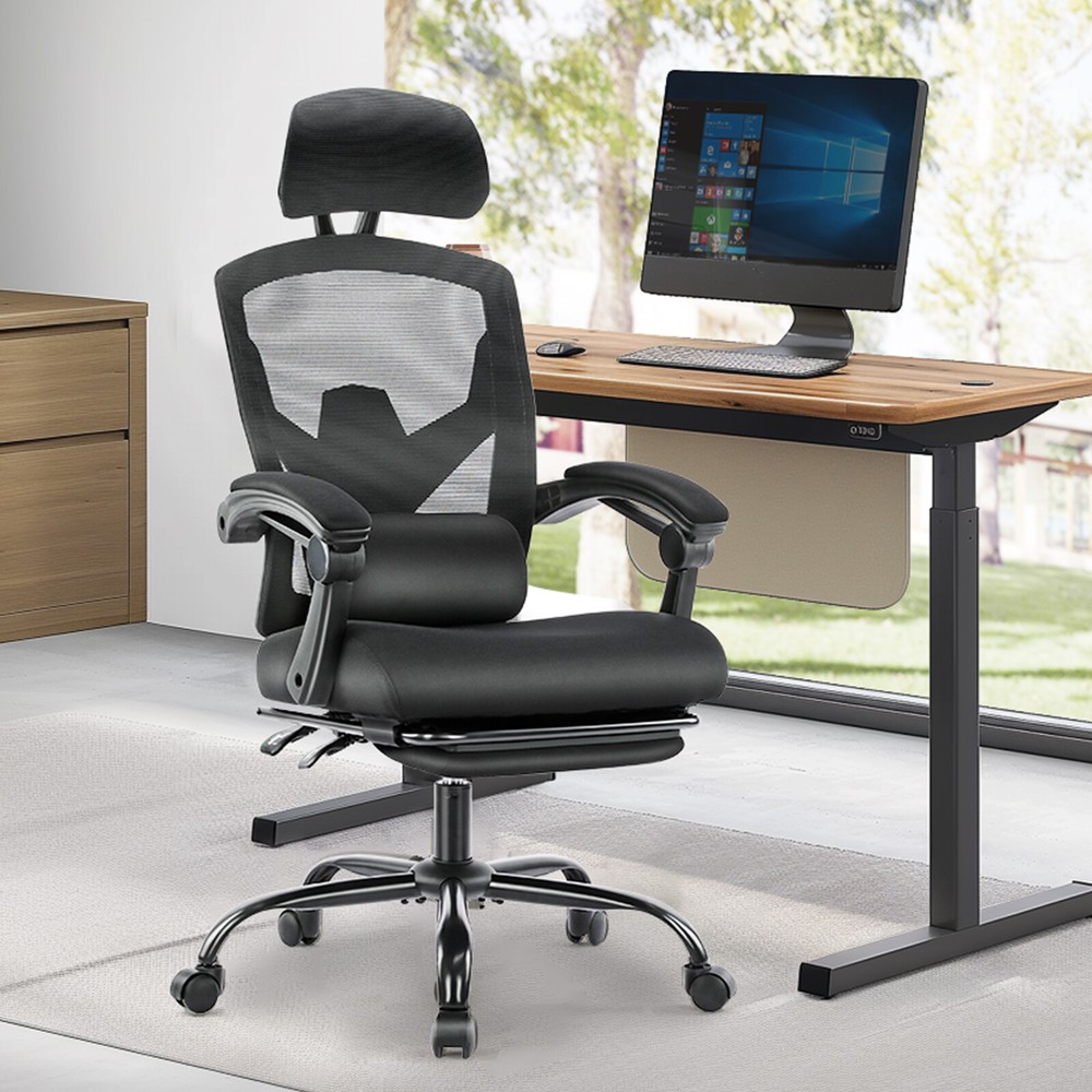 Ergonomic Office Chair with Wheels Headrest Lumbar Support Armrest Desk Seat