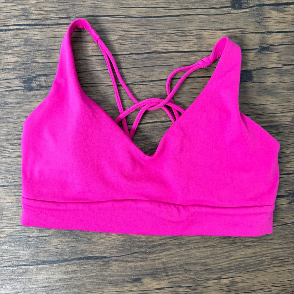 Athleta Womens Hot Pink Strappy Back V-Neck Sports Bra Yoga Activewear Size S