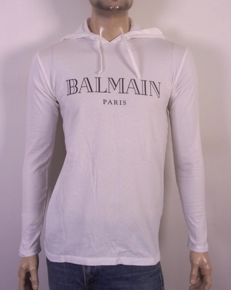 EUC Balmain Paris 2017 Hoodie T-Shirt Long Sleeve Hooded Shirt Designer SZ M