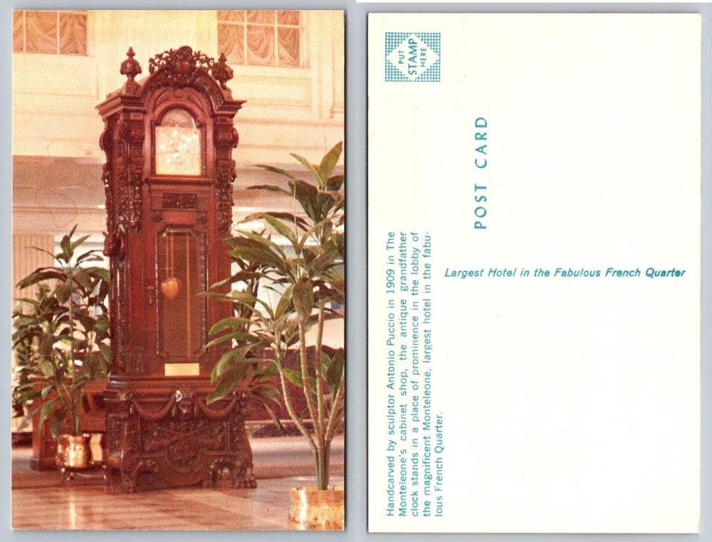 Monteleone Hotel New Orleans French Quarter Grandfather Clock Postcard