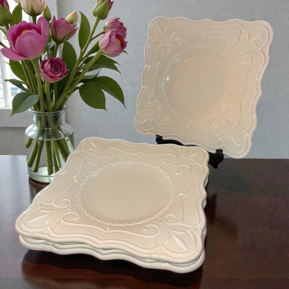 Lenox Set of 3 Butler’s Pantry Patisserie Square Off White Salad Plates, New