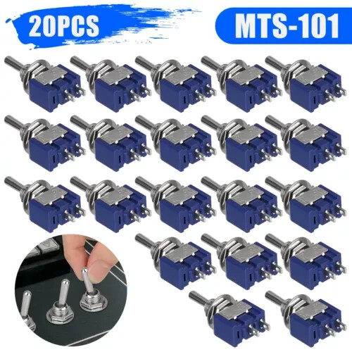 20Pcs MTS-101 2 Position Toggle Switch Kit 2 Pin SPST ON-OFF 6A 125VAC US Stock
