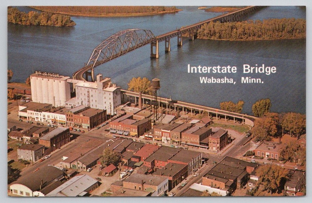 Wabasha MN Interstate Bridge Mississippi River Aerial View Postcard