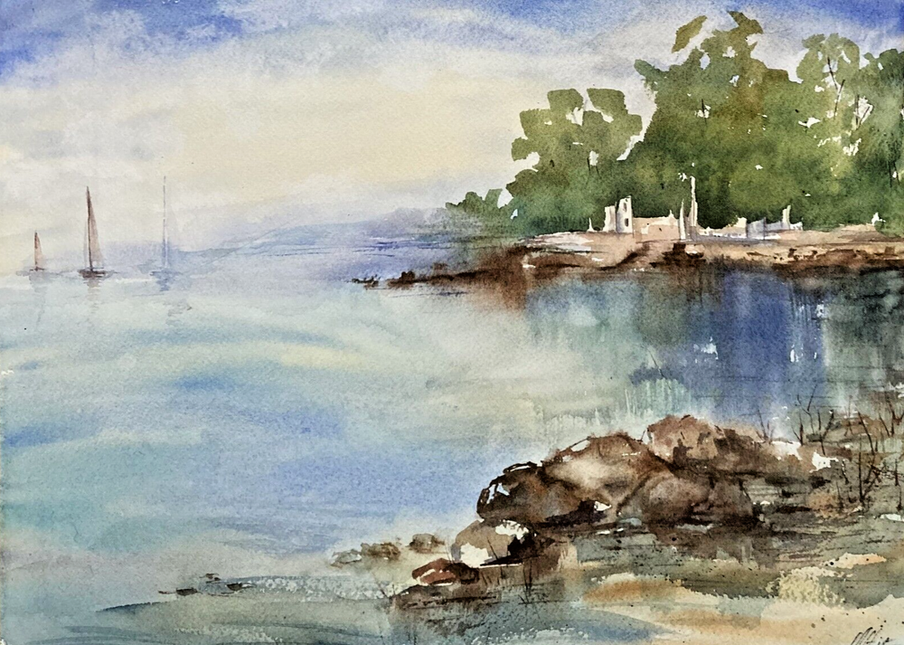 Sea Bay River Watercolor Original Artwork Landscape Piece