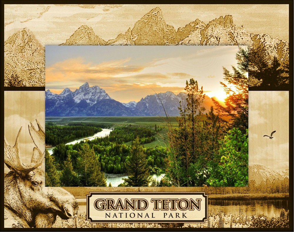 Grand Teton National Park Laser Engraved Wood Picture Frame Landscape (4 x 6)