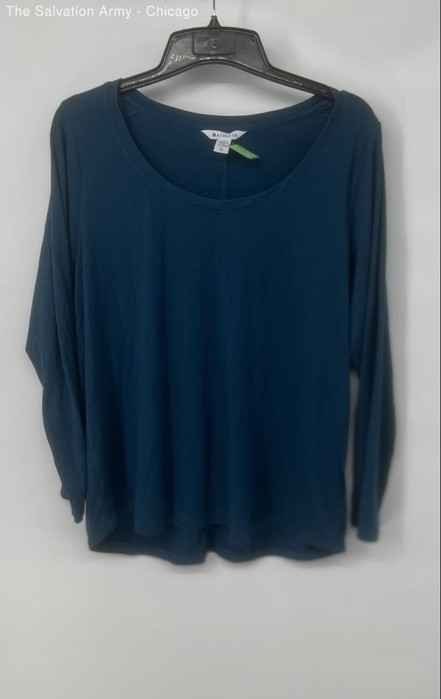 Athleta Womens Blue Long Sleeve Scoop Neck Pullover T-Shirt Size XL