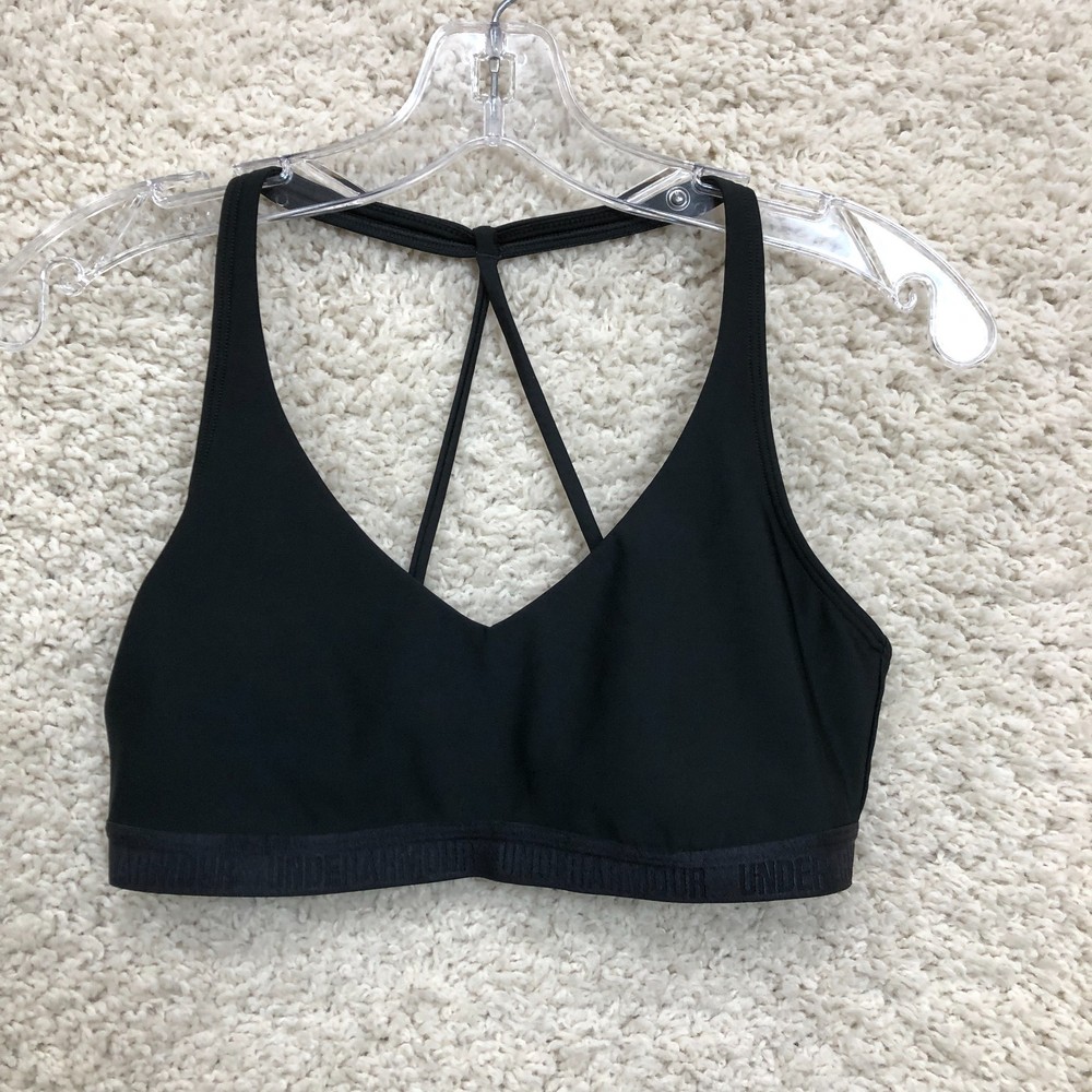Under Armour Sports Bra Medium Adult Black V Neck Pullover Athletic Yoga Womens