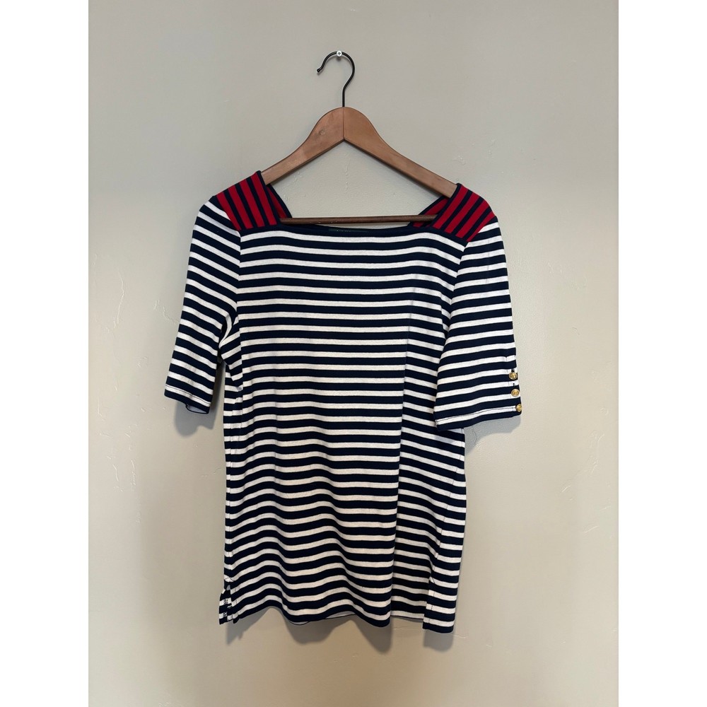 Ralph Lauren Nautical Stripe Top Womens Size L Coastal Preppy Capsule Old Money