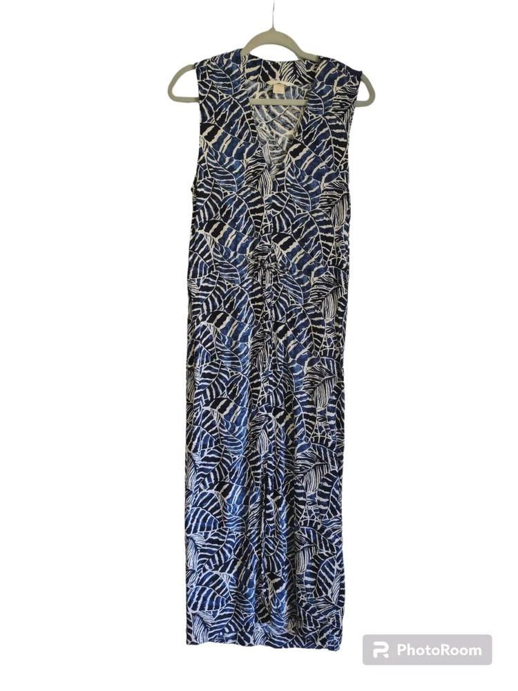 H&M Maxi Dress Blue Leaf Pattern Sleeveless Lightweight Casual Women's Size 2