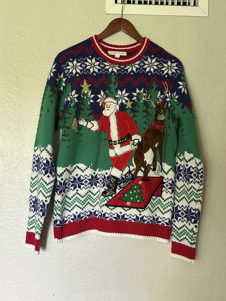 Celebrate Together Men's Ugly Christmas Sweater Crewneck S Cornhole