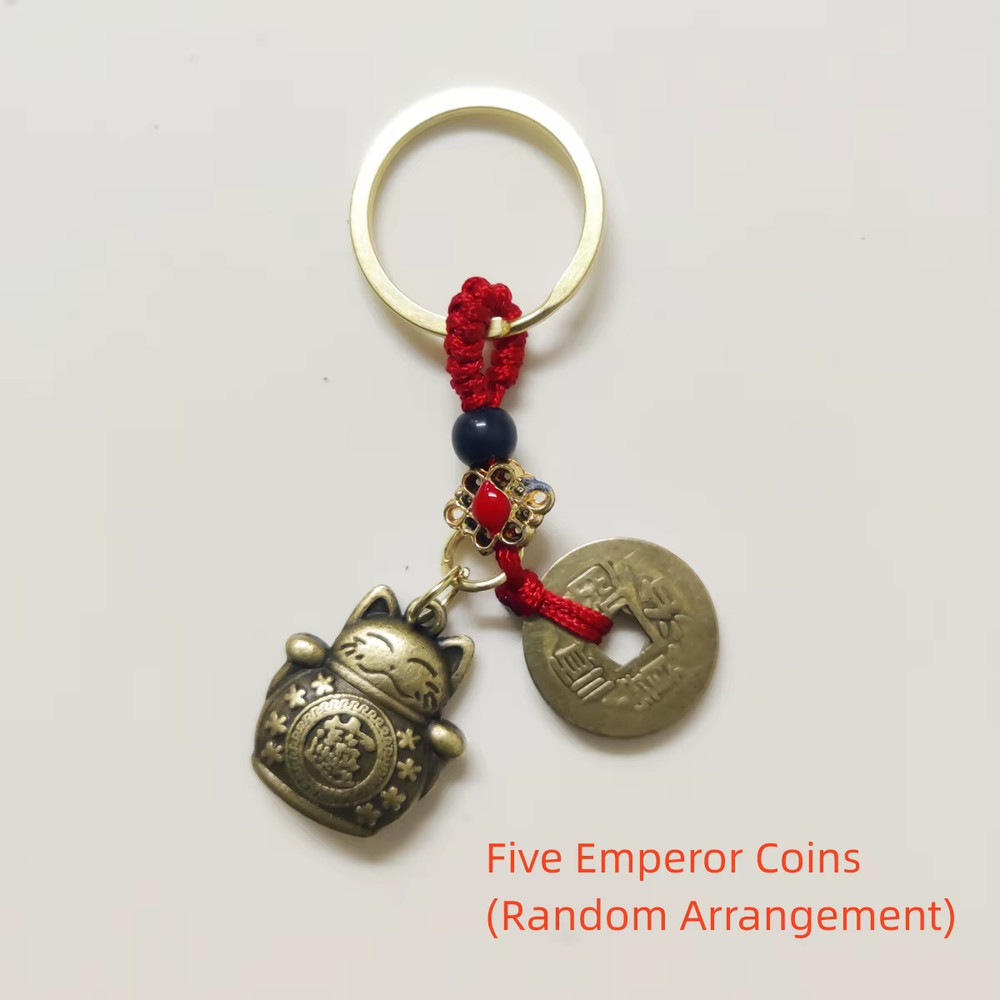 Lucky Cat Keychain Handmade Feng Shui Coin Key Ring Car Bag Charm Gift