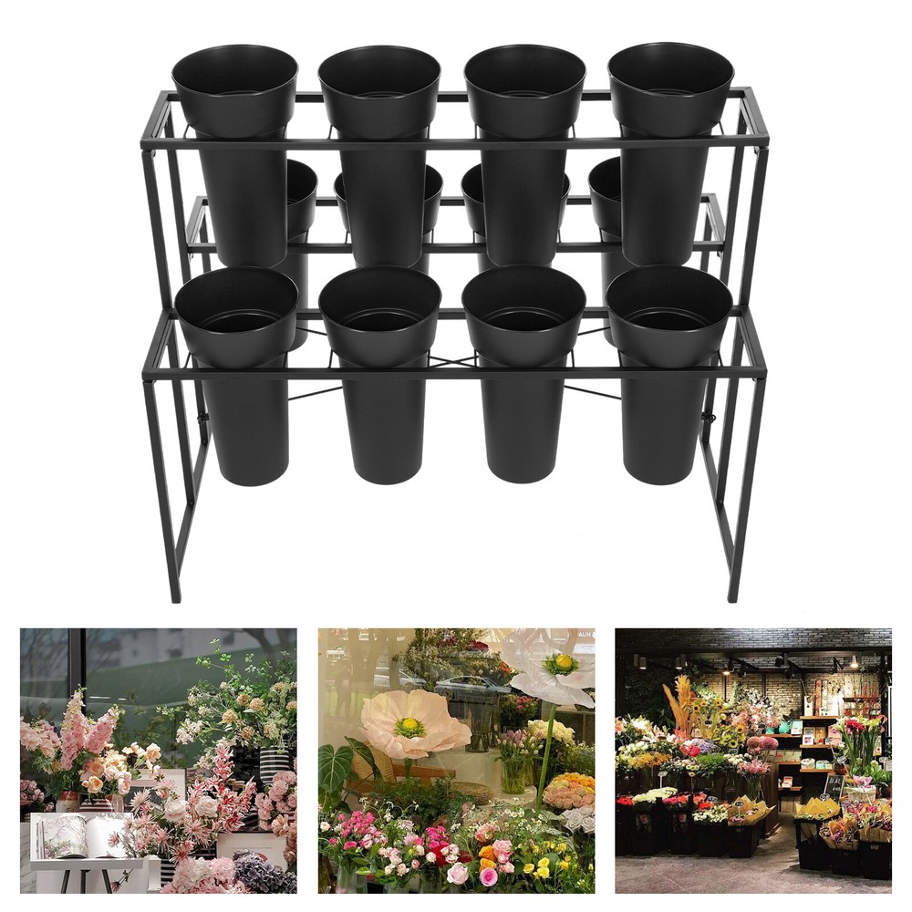 3 Layer Metal Flower Display Stand Plant Stand Flower Display Stand W/12 Buckets