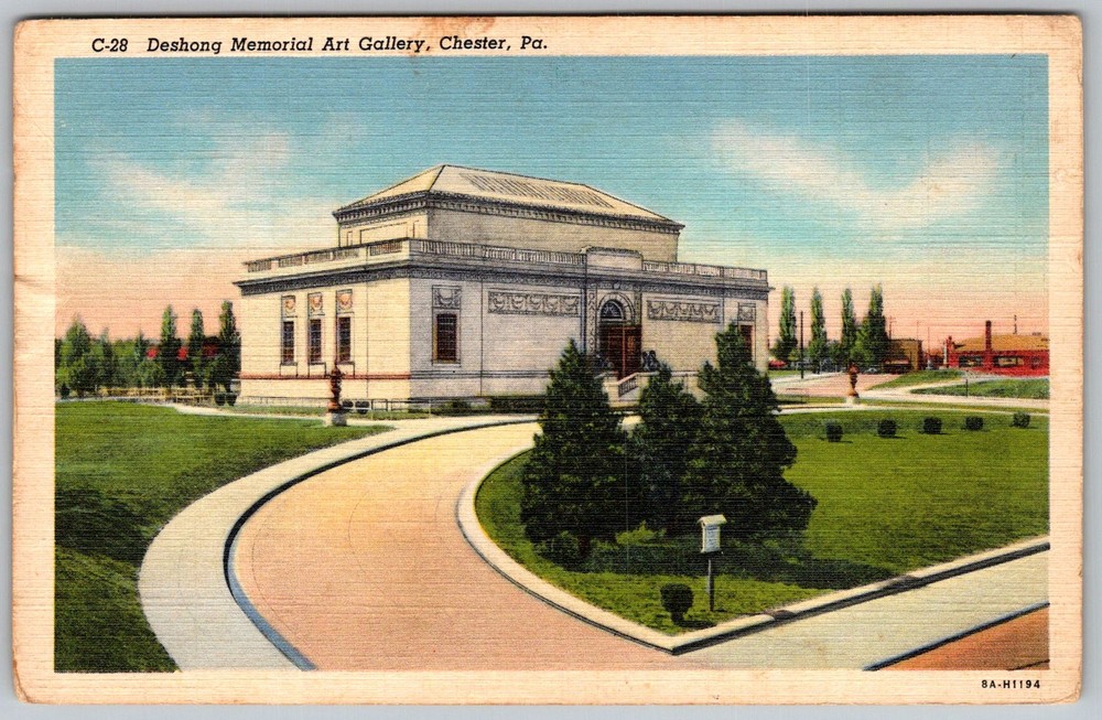 Vtg Linen Postcard Deshong Memorial Art Gallery Chester, PA 1930s