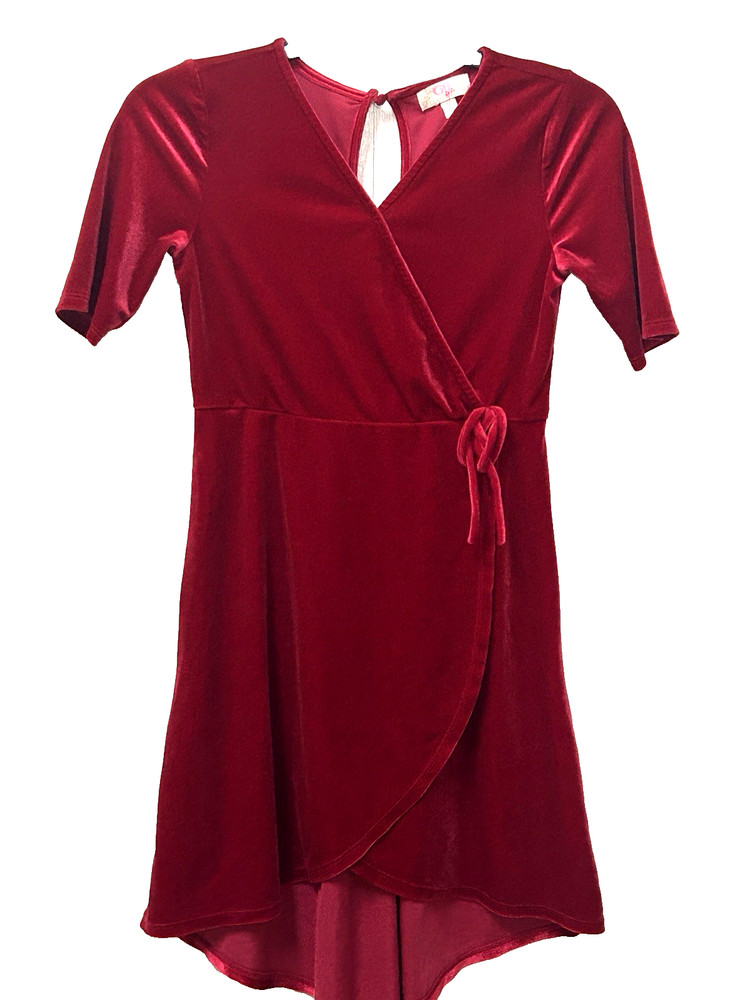 GB Girls Red Velvet Longs sleeve Dress with tie Size MED