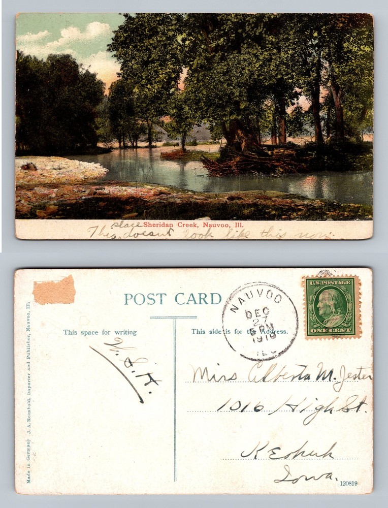 Nauvoo, IL-Illinois, Sheridan Creek Scene Old c1910 Card, Vintage Postcard