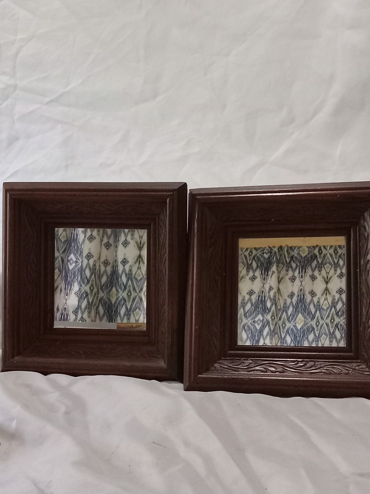 2 Wood Framed Mirrors Decorative Home Decor Carved Frame 8.5x8.5 inch