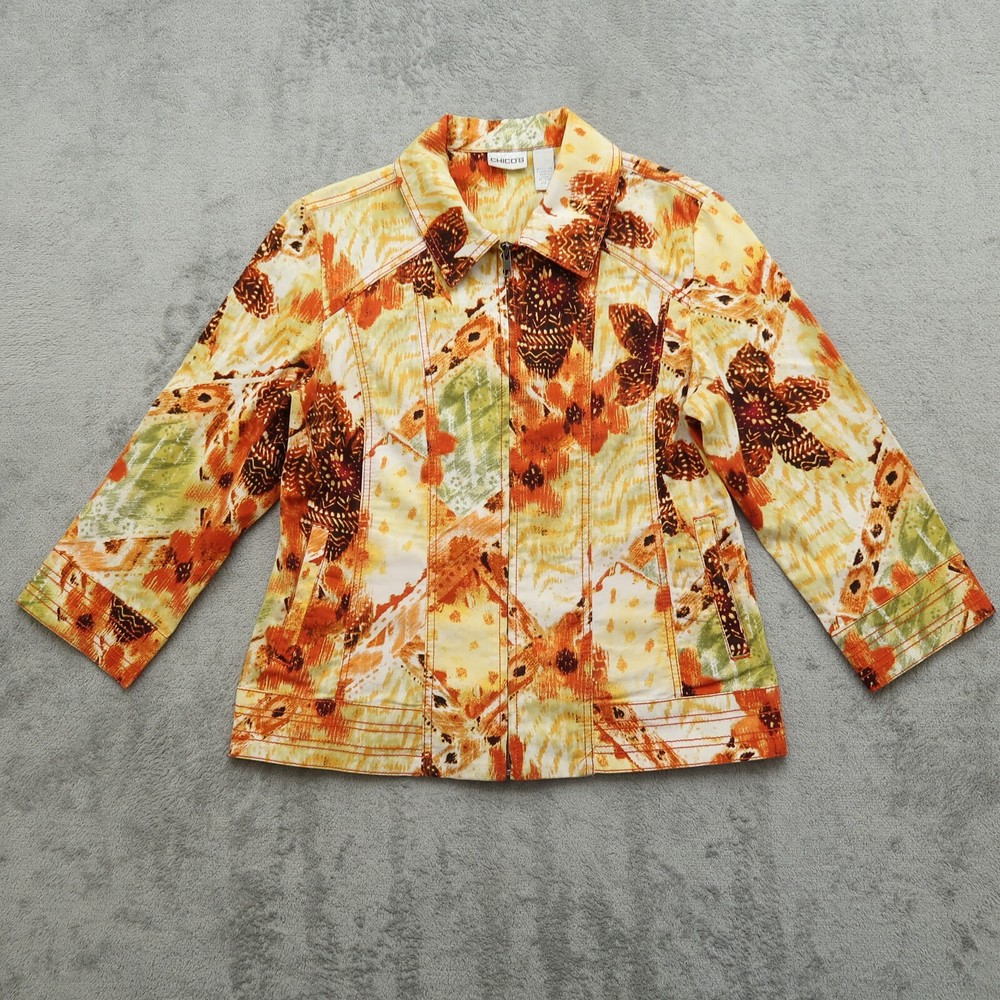 Chico's Jacket Women's Size 1 US-8 Medium Abstract Print Graphics 3/4-Sleeve-image
