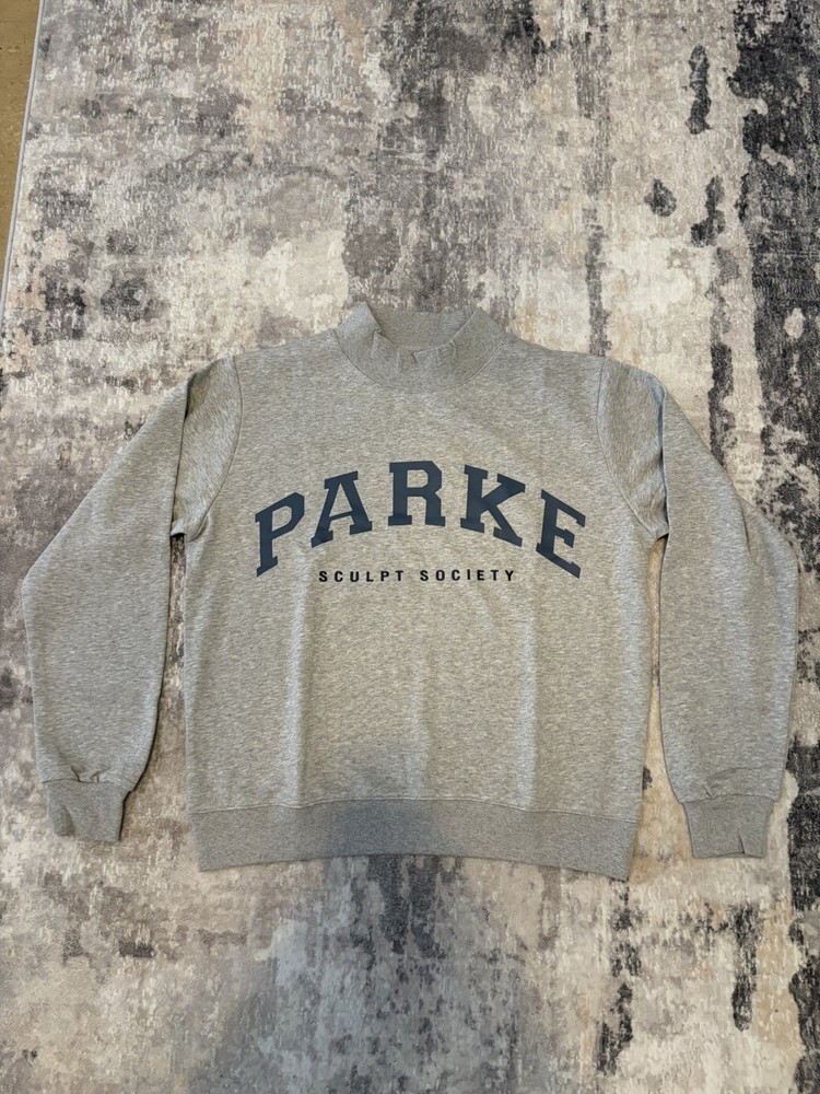 PARKE Sculpt Society Gray Mock Neck Pullover Sweatshirt Women’s S/M Logo