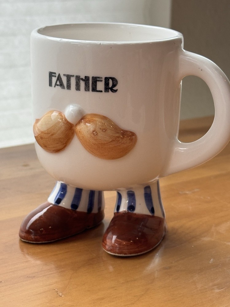 Vintage Enesco Father Mug Mustache Coffee Mug Tea Cup pedestal 8oz Japan