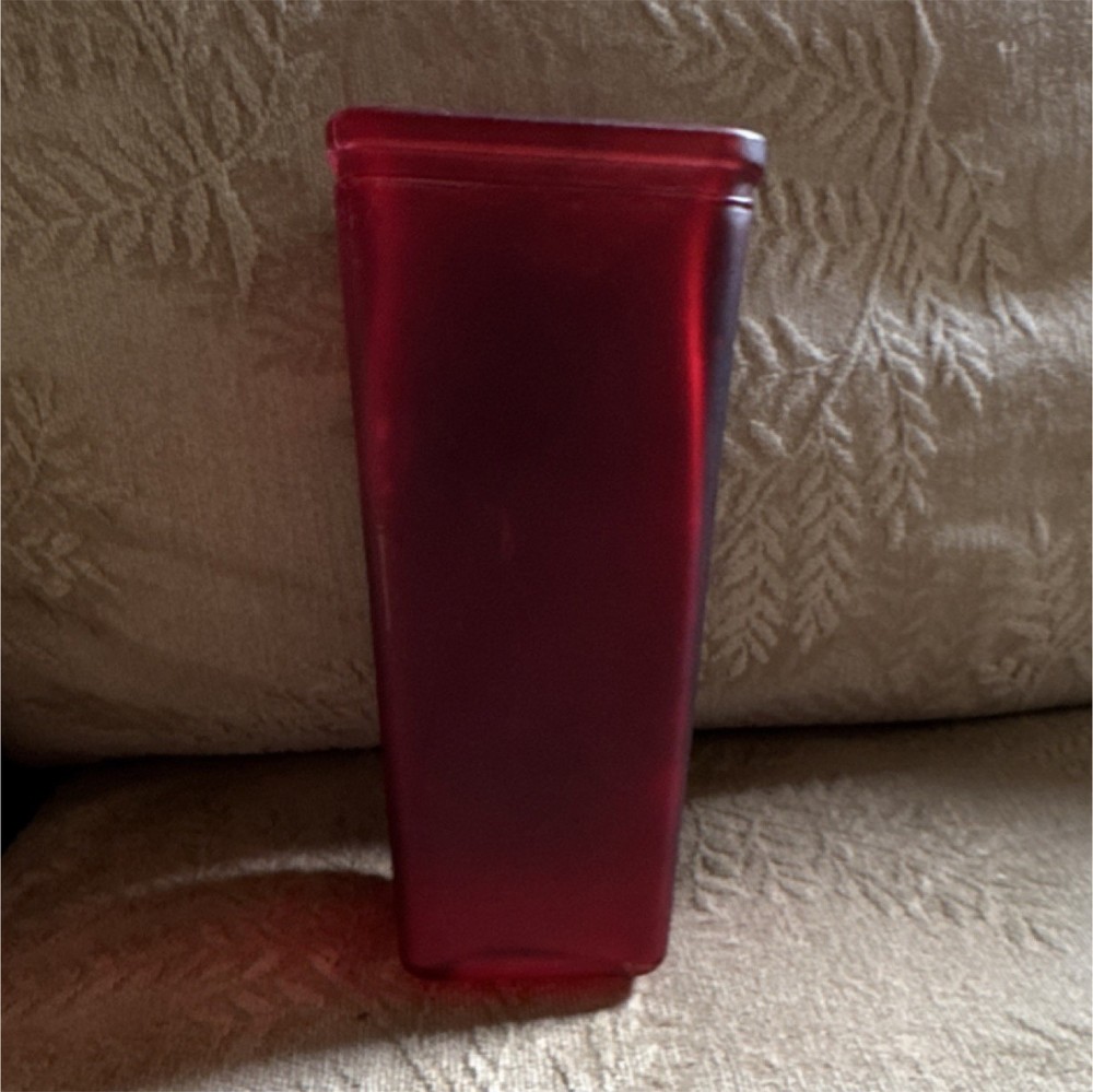 Red Glass Square Vase Solid Color Decorative Home Decor Accent