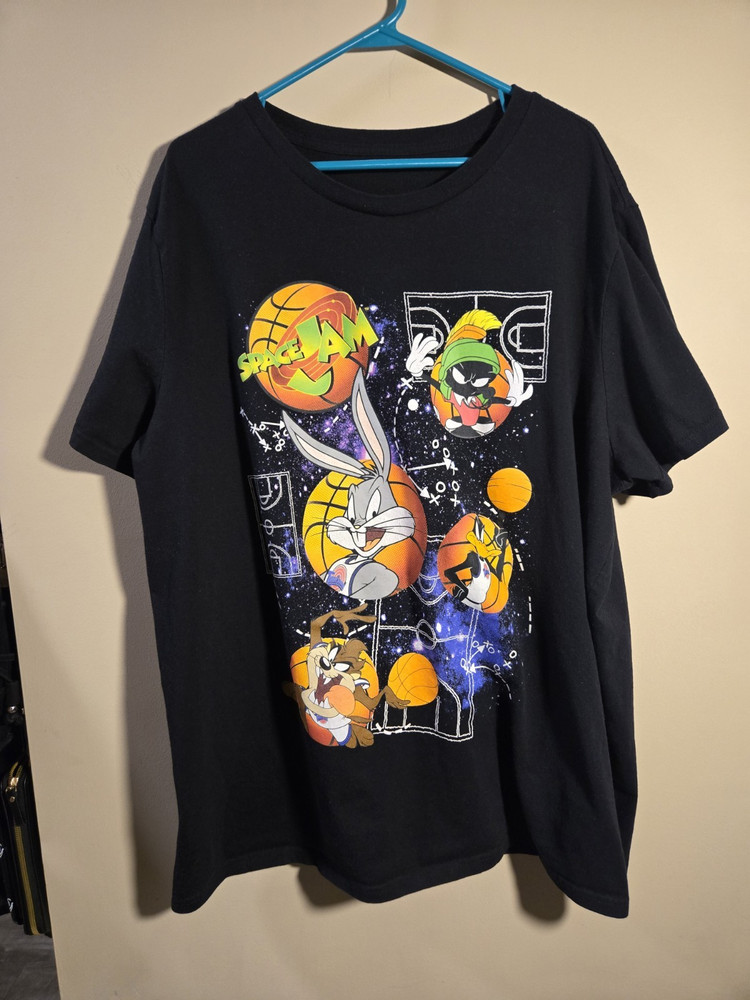 Space Jam Looney Tunes Men's Black Graphic Print T-Shirt Size 3XL