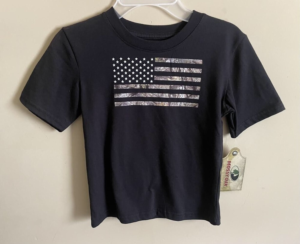 Mossy Oak Camo American Flag USA Camouflage Boys Kids T-Shirt Size 4