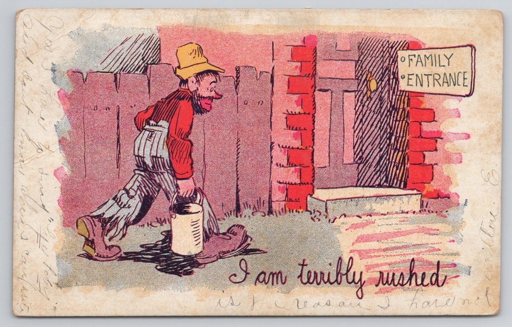 1909 Humorous Rushed Man Cartoon Postcard Clayton WV Postmark