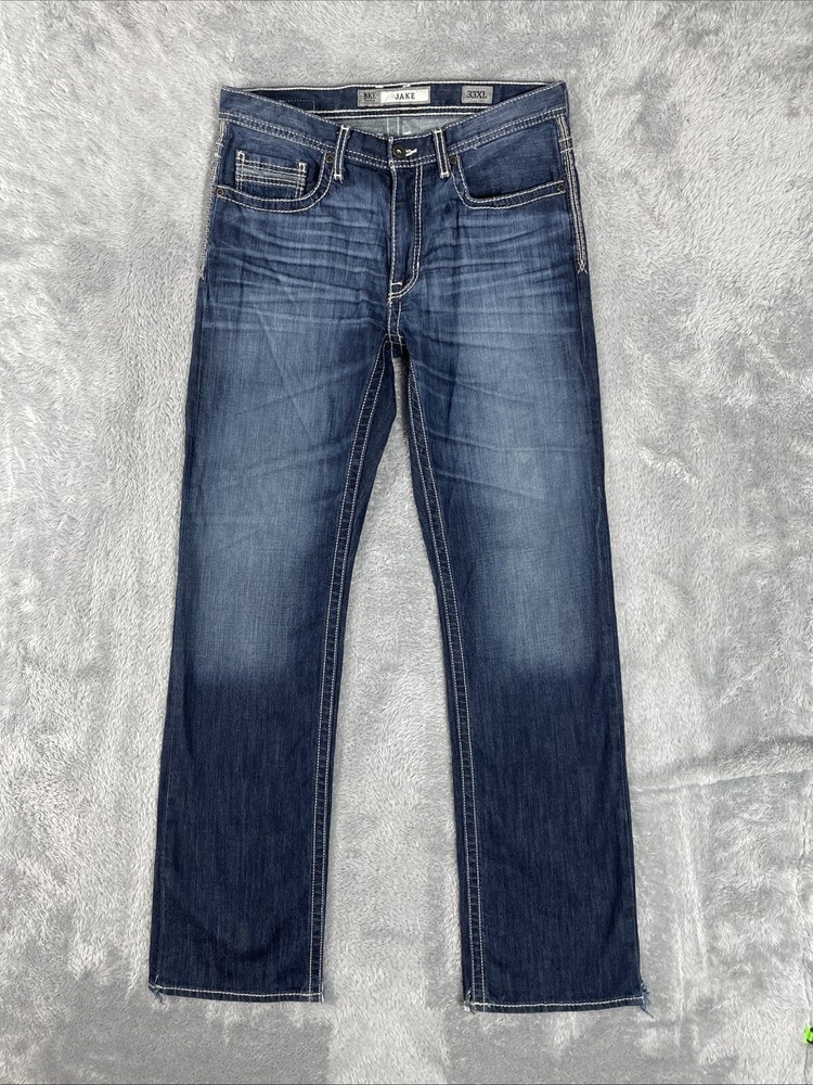 BKE Buckle Jeans Men's 33x35.5 (Actual) Blue Jake Straight Flex Denim Pants