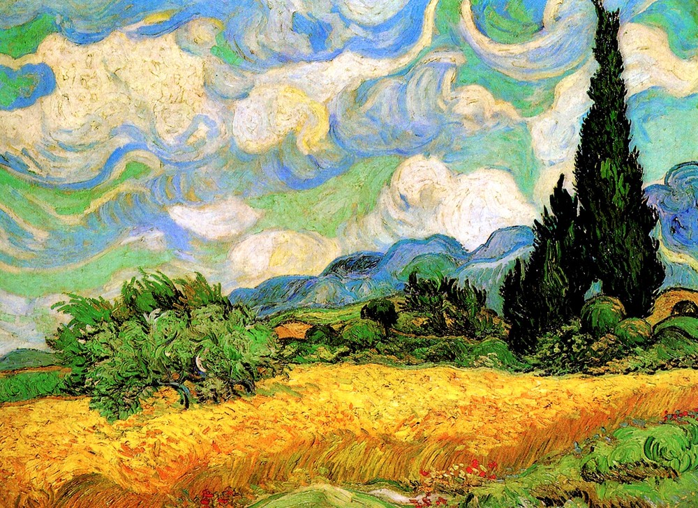 Vincent Van Gogh *FRAMED* CANVAS ART Wheat Field with Cypresses 24x16