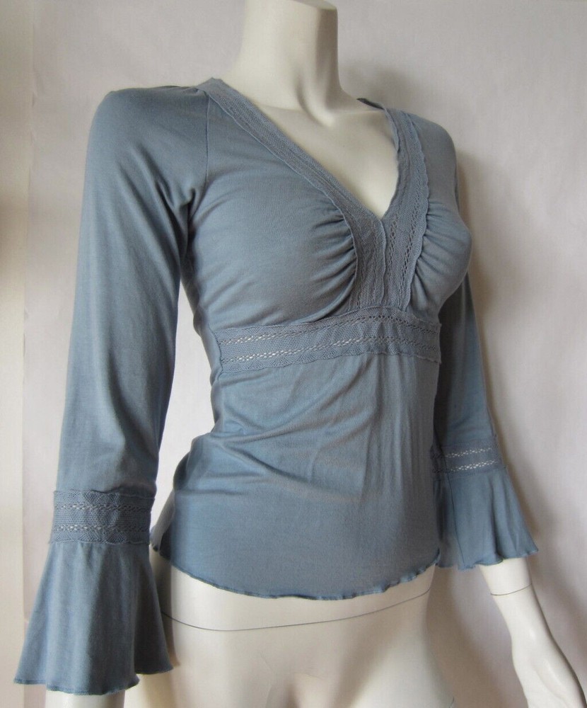 LAUNDRY light blue peasant top lace XS rayon