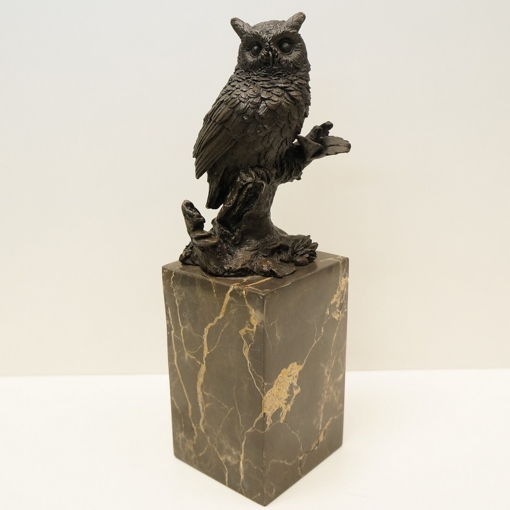 Art Deco Bronze Owl Sculpture Wildlife Statue Nouveau Style Bird Figurine