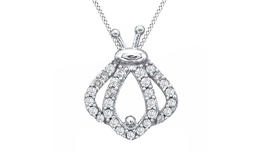 0.25Ct Round Natural Diamond Ladybug Silhouette Pendant in 14K White Gold Plated