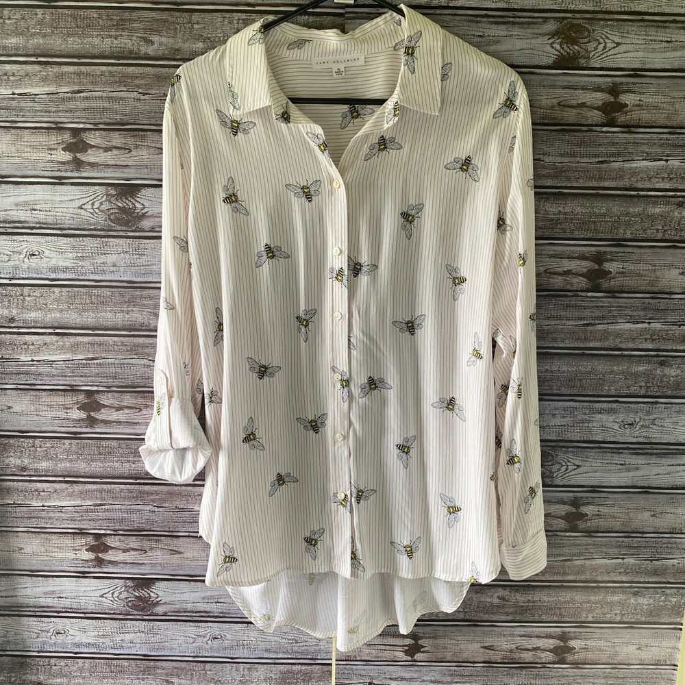 Jane + Delancey Women's Long-Sleeved Button-Down Top Size XL White Striped Bee