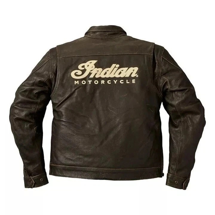 Men’s Indian Motorcycle Riding Jacket Genuine Cowhide Leather Biker Jacket