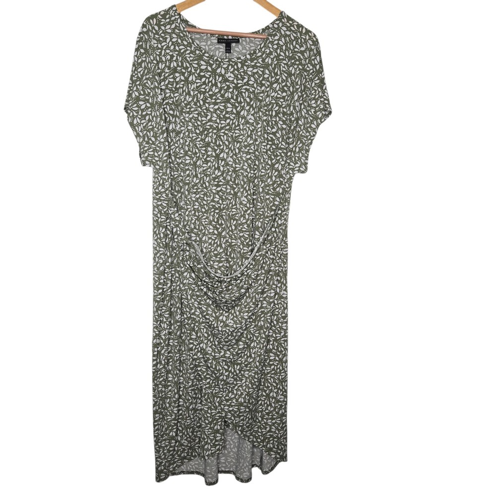 Lane Bryant Green Leaves Dots Print Cap Sleeve Wrap Midi Dress Plus Size 22 / 24