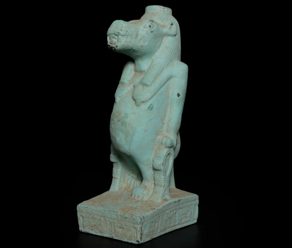 Ancient Egyptian Antiques Sobek Crocodile God Statue Rare Faience Blue Figure BC