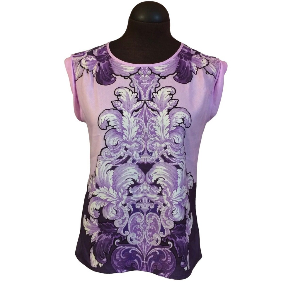 New York & Co XS Women's Purple Floral Short Sleeve Blouse