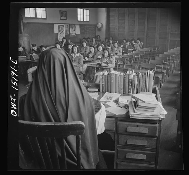 Penasco New Mexico 1943 Catholic High School Classroom Nun Teacher Students