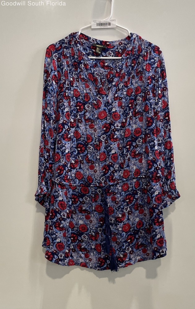 Forever 21 Womens Multicolor V-Neck Long Sleeve Pullover Mini Dress Size Large