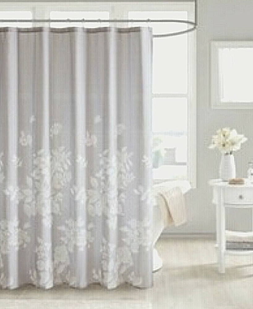 Madison Park Marian 100% Cotton Beige Floral Shower Curtain with Blooming Flowers