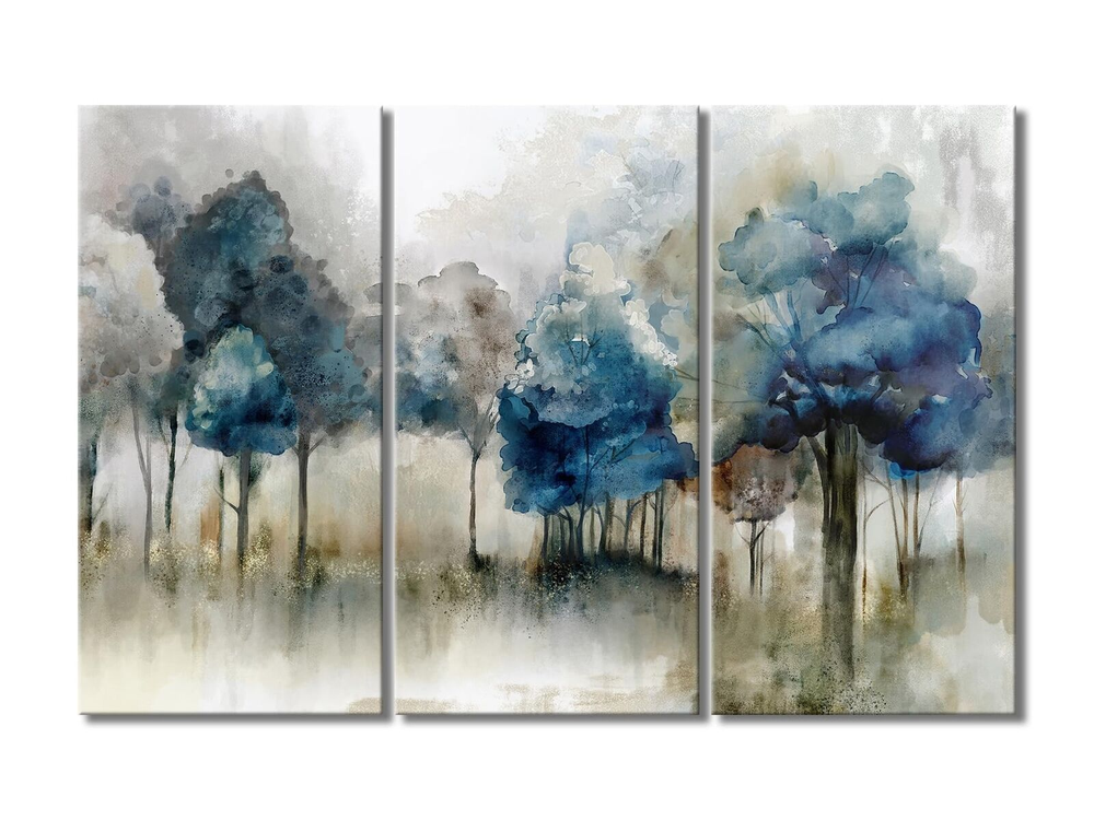 Forest Wall Art Decor Painting Pictures Print on Canvas, the Abstarct Blue Tr...-image