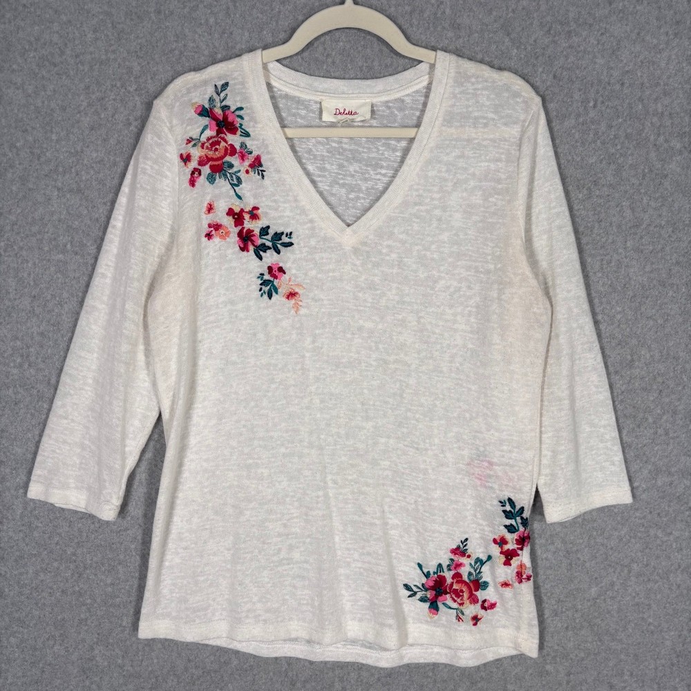 Anthropologie Deletta Embroidered Tunic Top Large Floral Cottage Boho Burnout