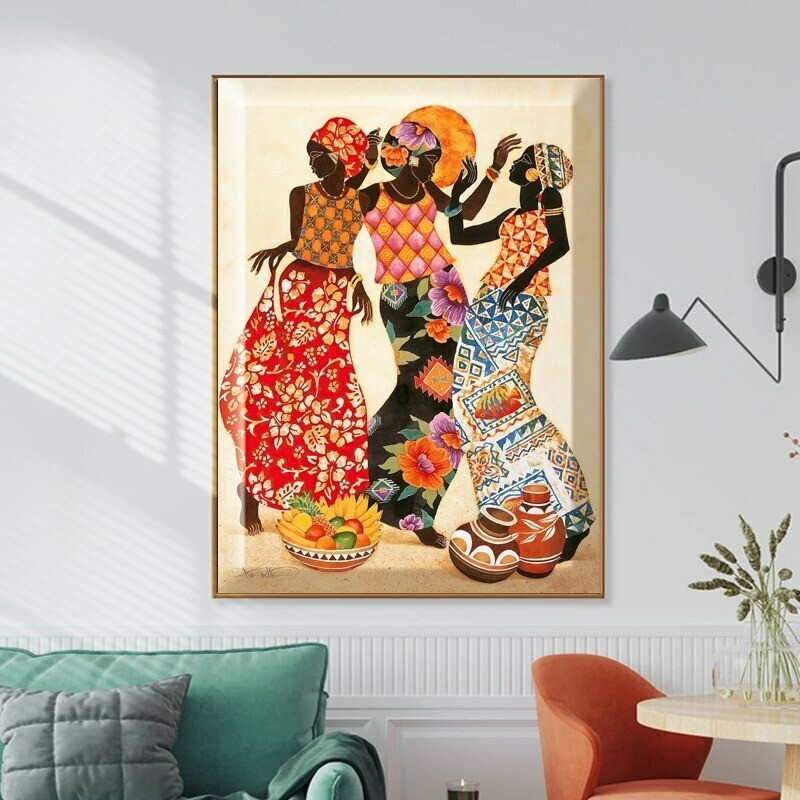 Modern Abstract Black African Women Dancing Canvas Painting Wall Art Wall Poster
