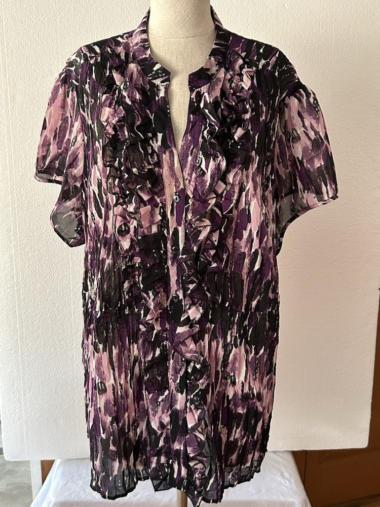 Hue Options Plus Size Top Women’s 3X Purple Shirt Button Up Short Sleeve Shirt