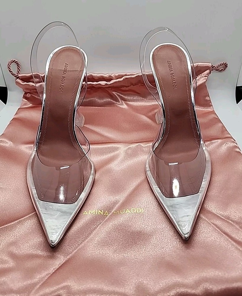 Amina Muaddi Holli Clear PVC Slingback Heels Size 39.5