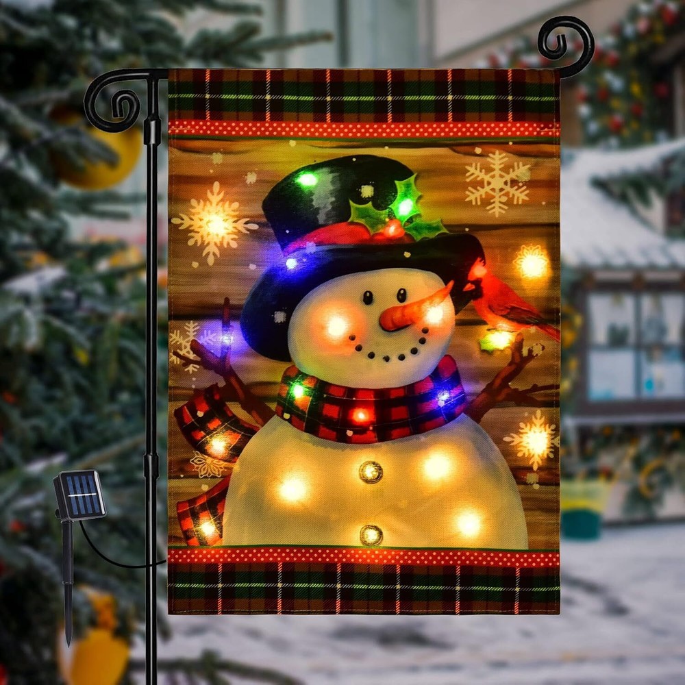 LED Snowman Christmas Garden Flag Double-Sided 12x18 for Outdoor Decor